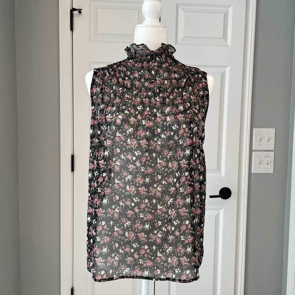 EUC Floral top with ruffle neck